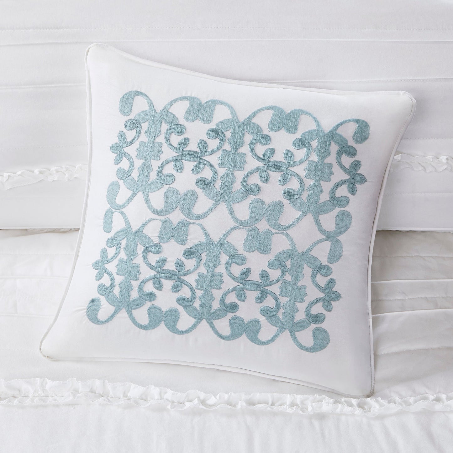 5 Piece Microfiber Ruffled Comforter Set White Queen