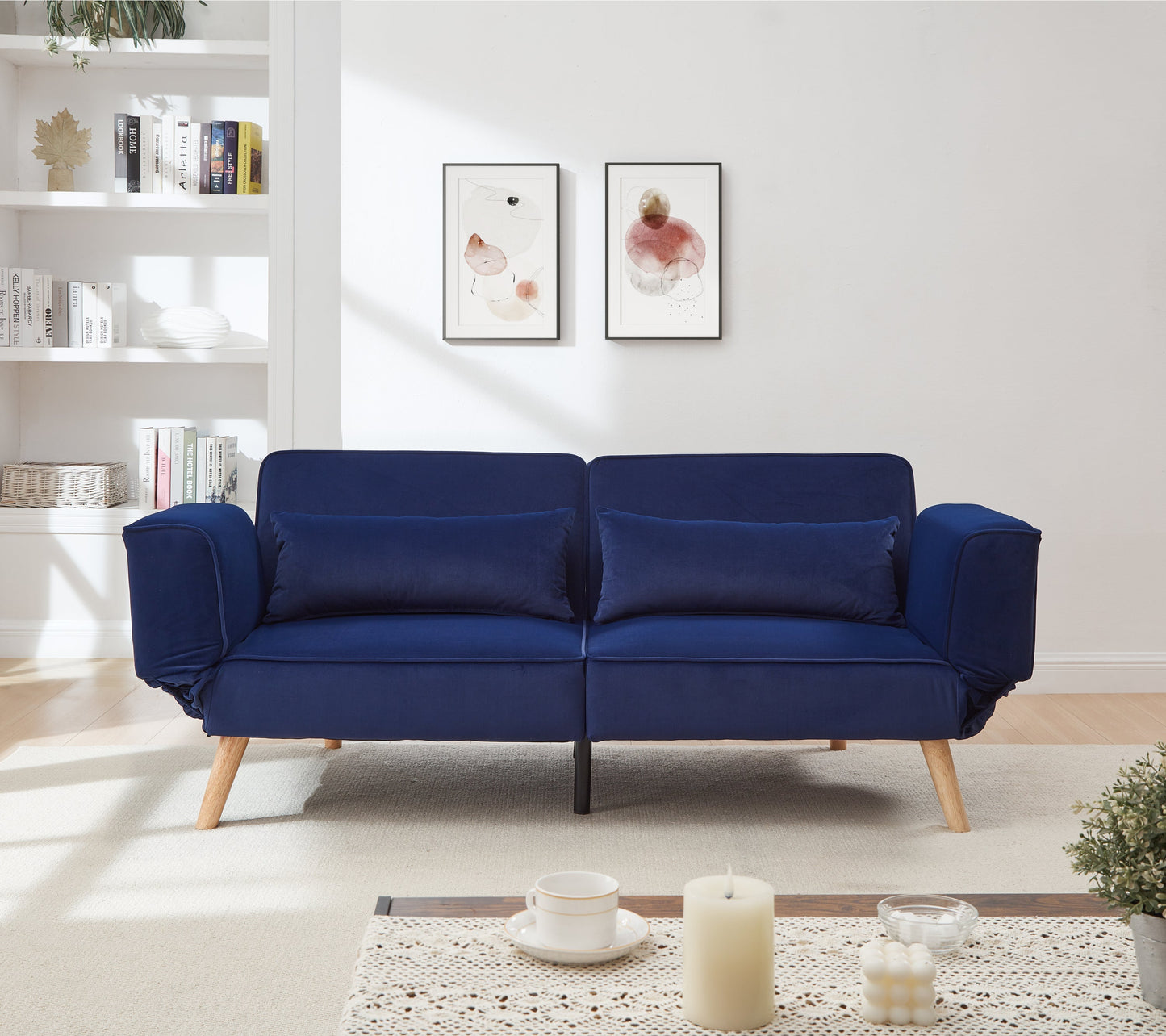 72.8''Futon Sofa Bed, Sleeper Sofa, Small Couch with Adjustable Armrests, Adjustable Recliner Sleeper Sofa Bed for Living Room, Bedroom, Apartment, Navy Blue