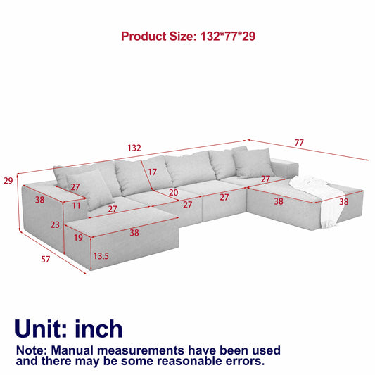 Modern Upholstered Sectional Boneless Couch Set