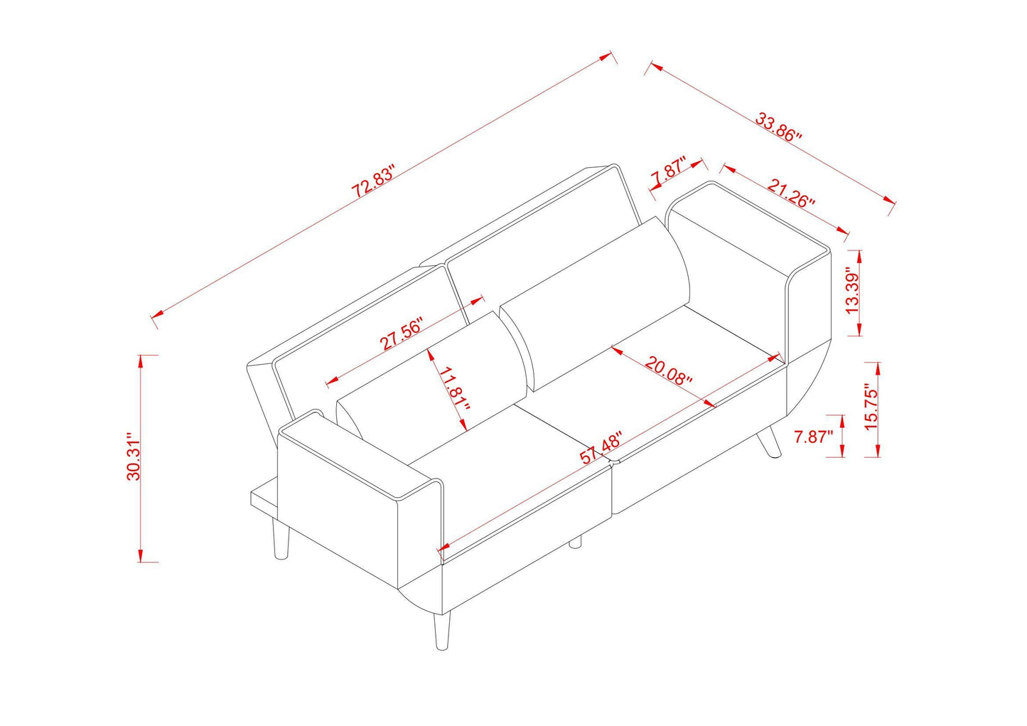 72.8''Futon Sofa Bed, Sleeper Sofa, Small Couch with Adjustable Armrests, Adjustable Recliner Sleeper Sofa Bed for Living Room, Bedroom, Apartment, Navy Blue