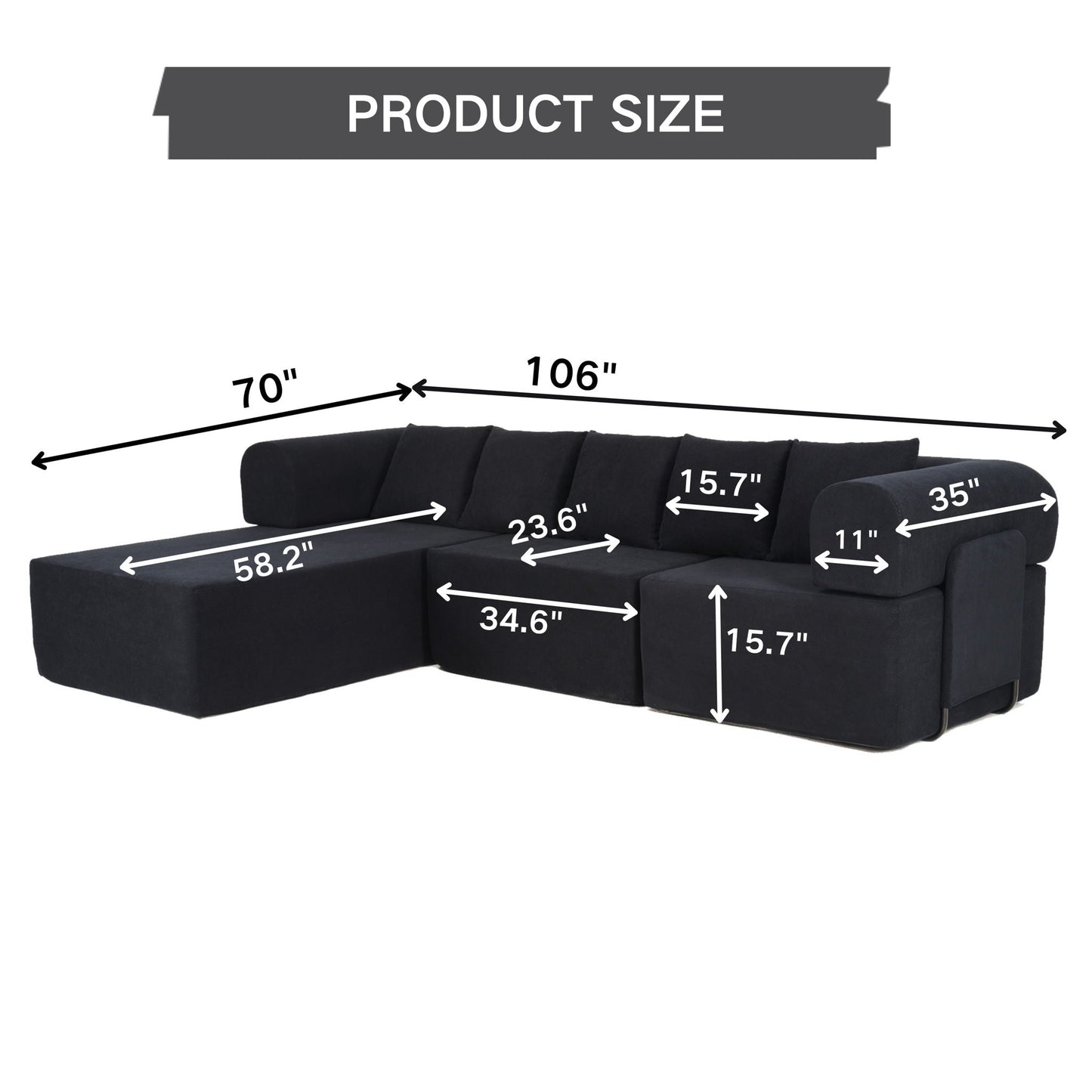 Modular L-Shaped Sectional Sofa With Deep Seat, Movable Chaise & 5 Pillows