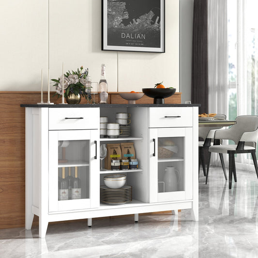 Sideboard Buffet Cabinet with 2 Drawers and 4 Adjustable Shelves-White
