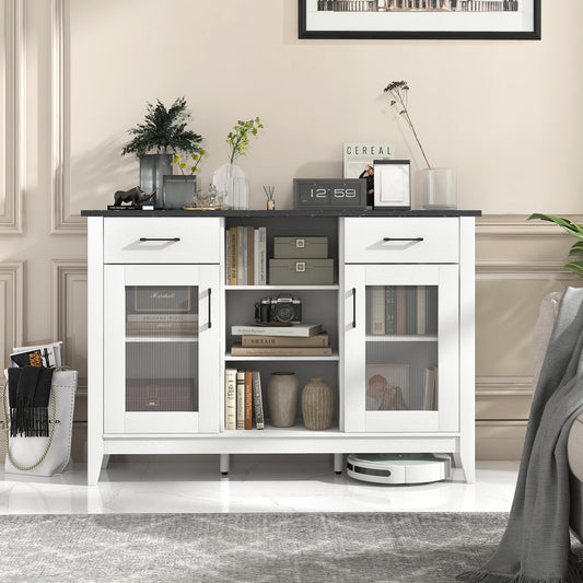Sideboard Buffet Cabinet with 2 Drawers and 4 Adjustable Shelves-White