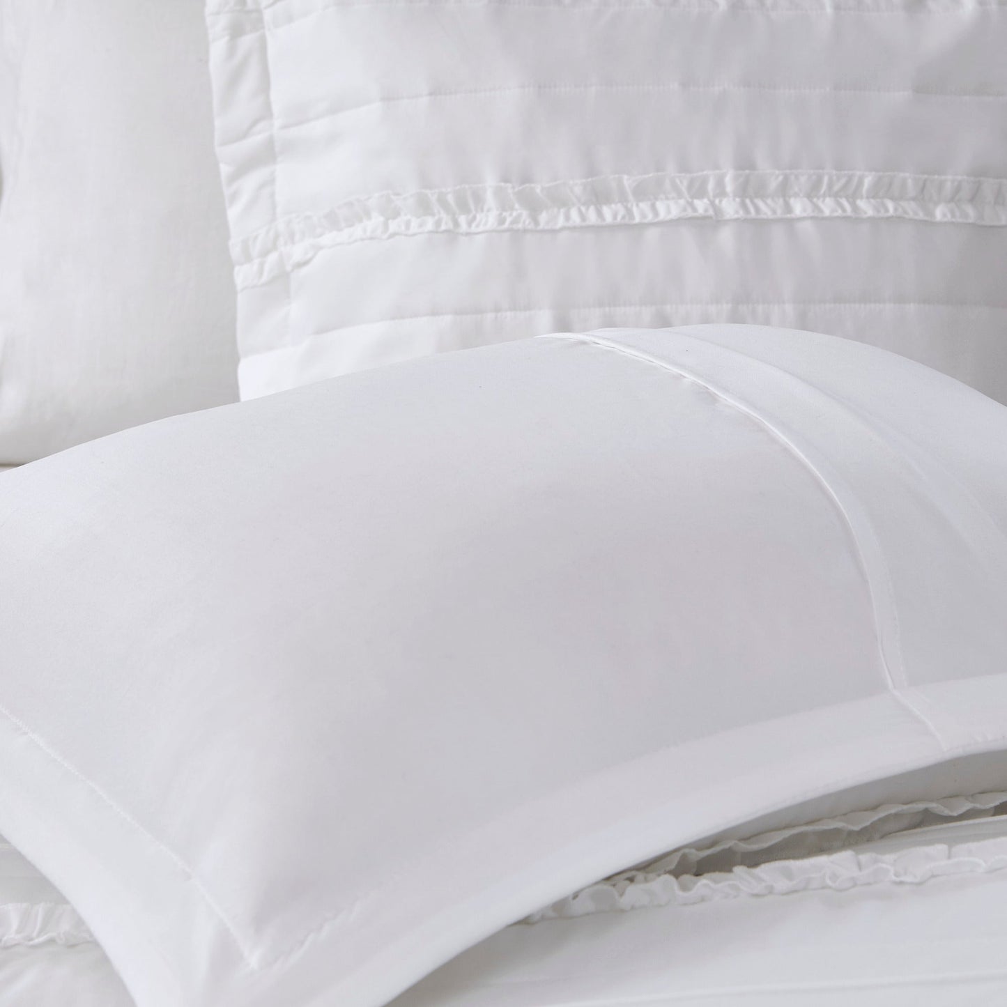 5 Piece Microfiber Ruffled Comforter Set White Queen