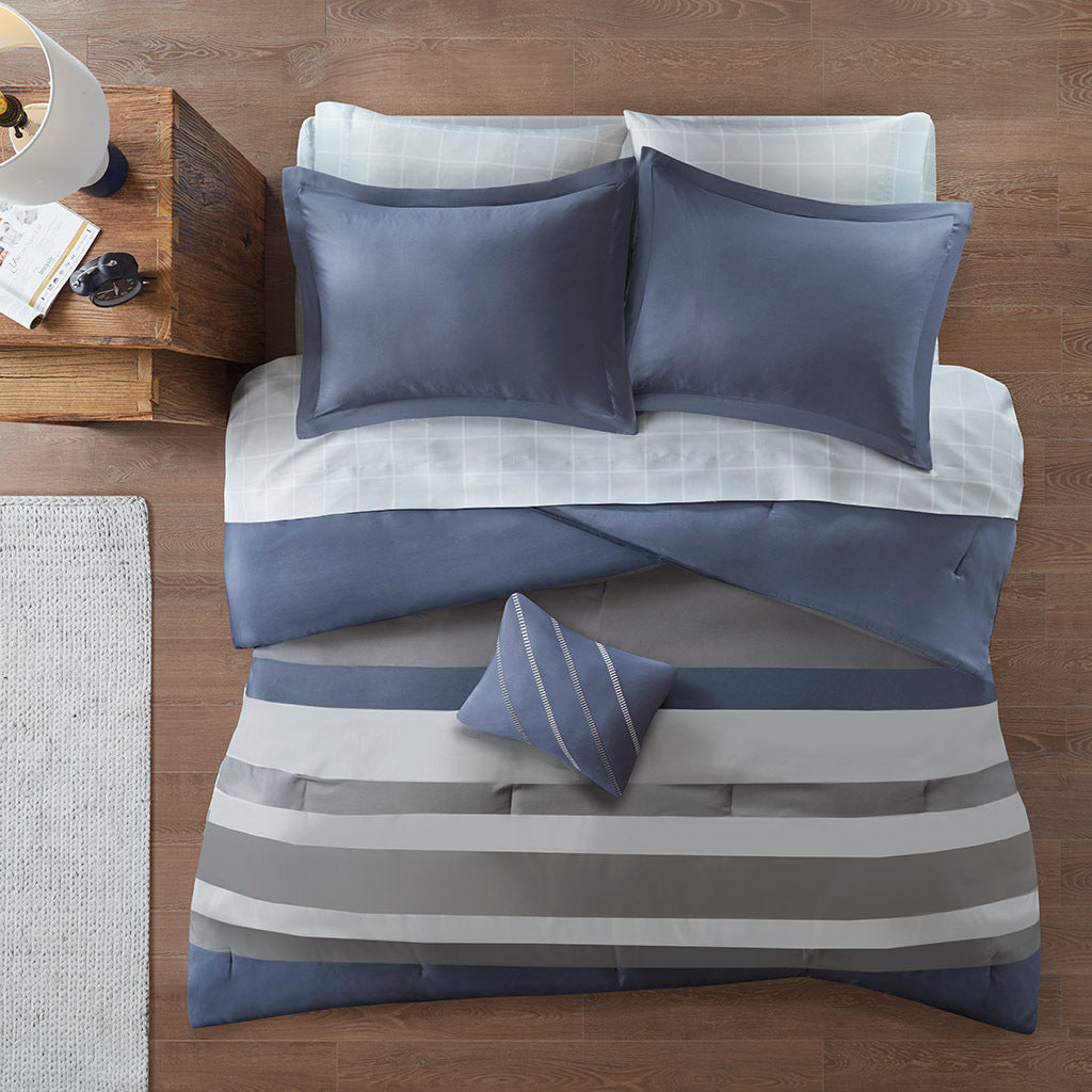 Queen Striped Comforter Set with Bed Sheets
