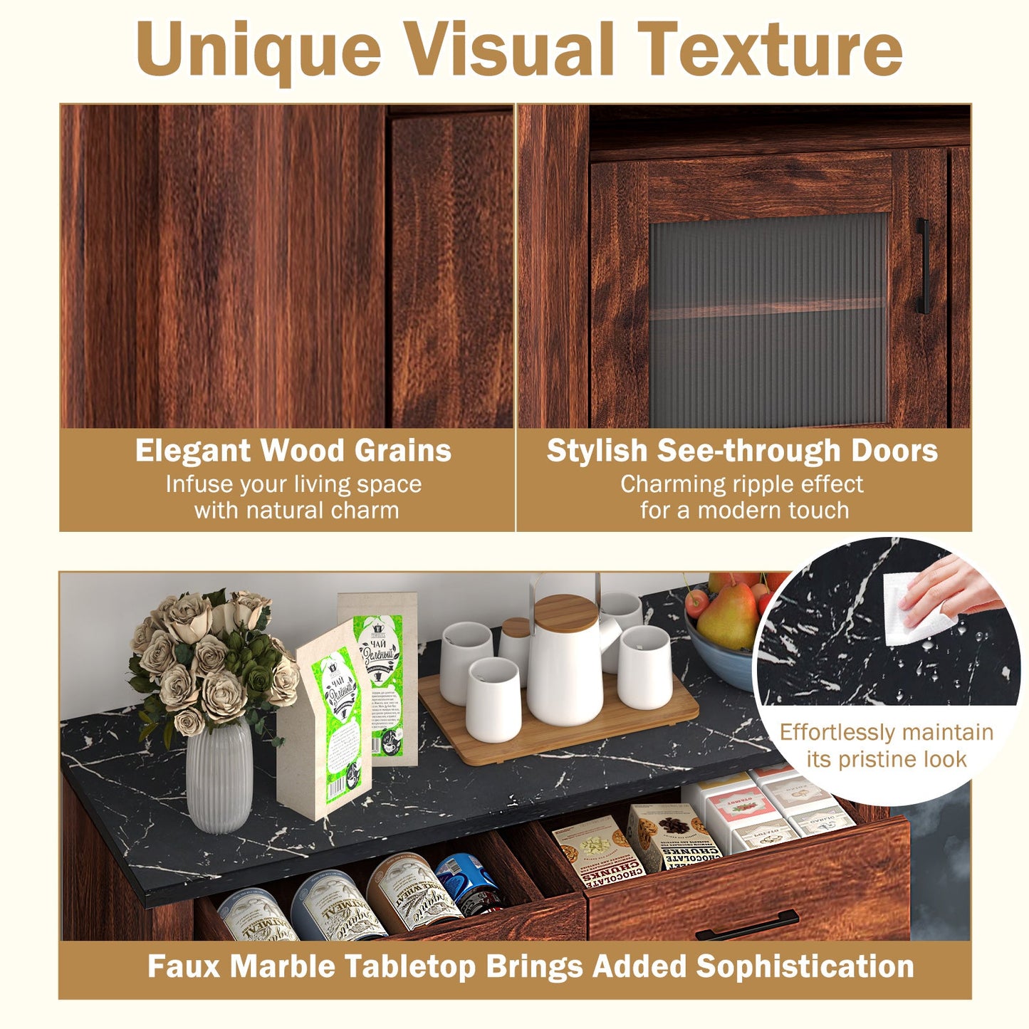 Coffee Bar Cabinet with 2 Drawers and 1 Open Compartment-Brown