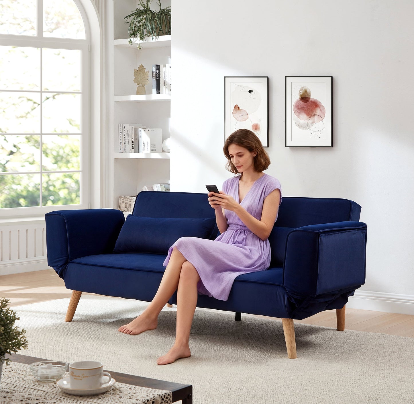 72.8''Futon Sofa Bed, Sleeper Sofa, Small Couch with Adjustable Armrests, Adjustable Recliner Sleeper Sofa Bed for Living Room, Bedroom, Apartment, Navy Blue